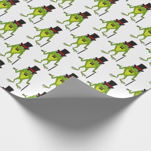 Funny frog with top hat cartoon wrapping paper (Corner)