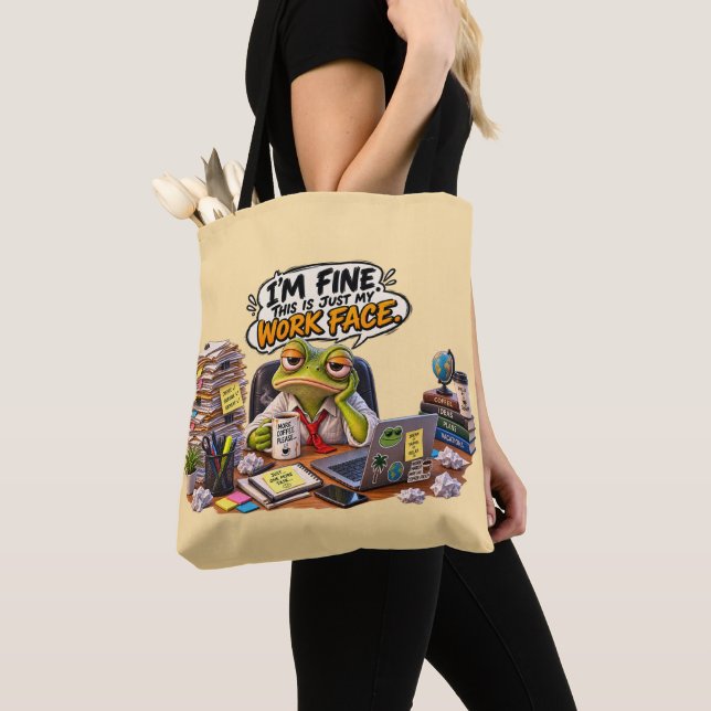 Funny Frog Work Face Tote Bag - Office Humor (Close Up)