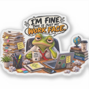 Funny Frog Work Face Vinyl Sticker - Desk Meme