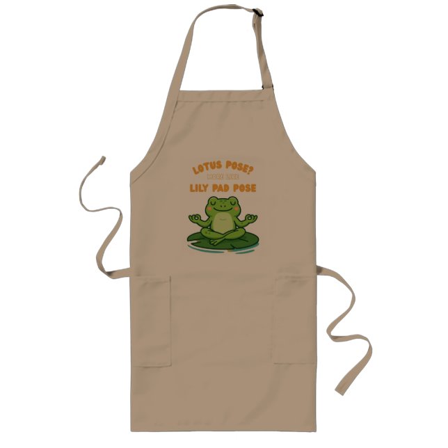 Funny Frog Yoga Cartoon Lotus Lily Pad Pose Design Long Apron (Front)