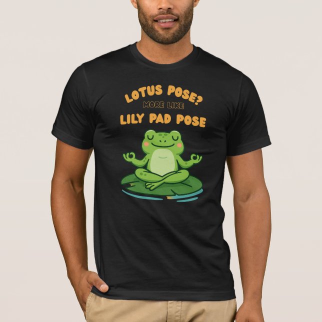 Funny Frog Yoga Cartoon Lotus Lily Pad Pose Design T-Shirt (Front)