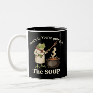 Funny Frog You're Going in the Soup Cottagecore  Two-Tone Coffee Mug