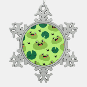 Funny frogs snowflake pewter christmas ornament