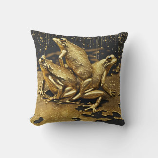 Funny frogs with gold drips throw pillow