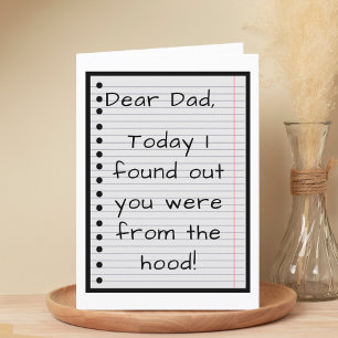 Funny From the Hood Fatherhood Happy Father's Day Letterpress Thank You Card