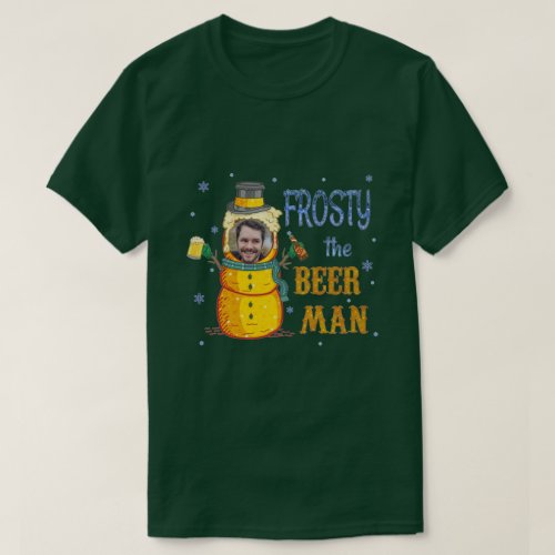 Funny Frosty Beer Man Custom Photo Ugly Christmas T_Shirt