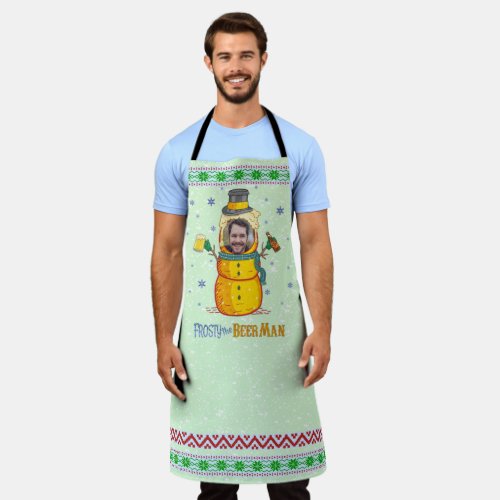 Funny Frosty Beer Man Humor Custom Photo Christmas Apron