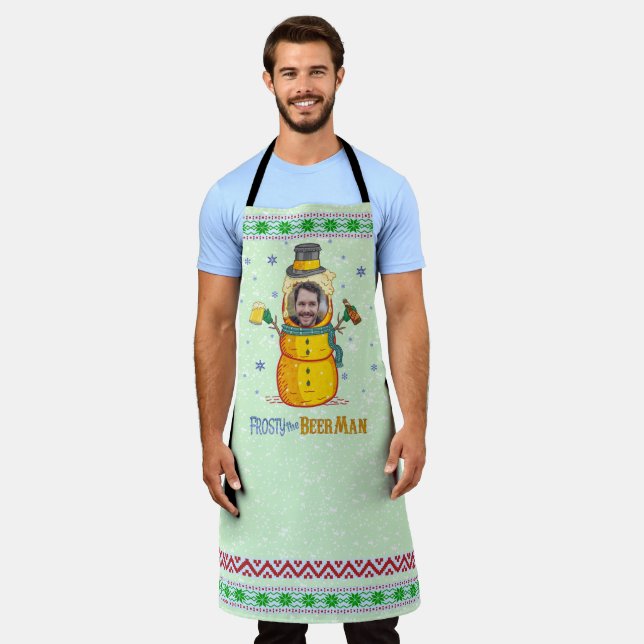 Funny Frosty Beer Man Humor Custom Photo Christmas Apron (Worn)