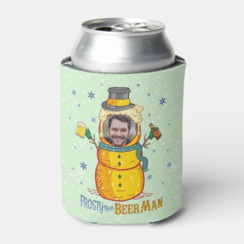 Funny Frosty Beer Man Humor Custom Photo Christmas Can Cooler