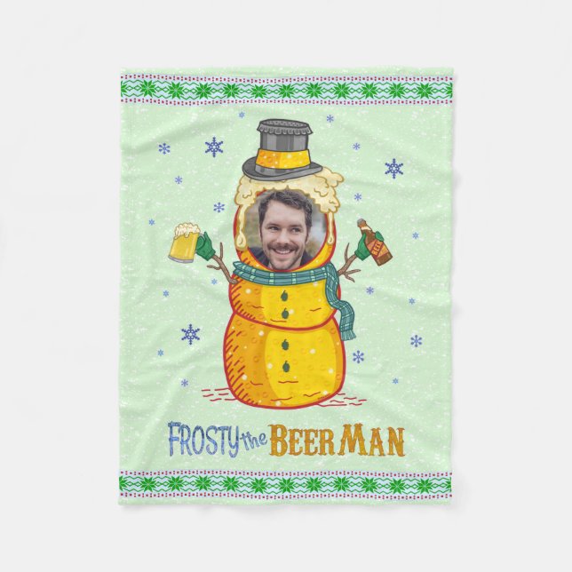 Funny Frosty Beer Man Humor Custom Photo Christmas Fleece Blanket (Front)