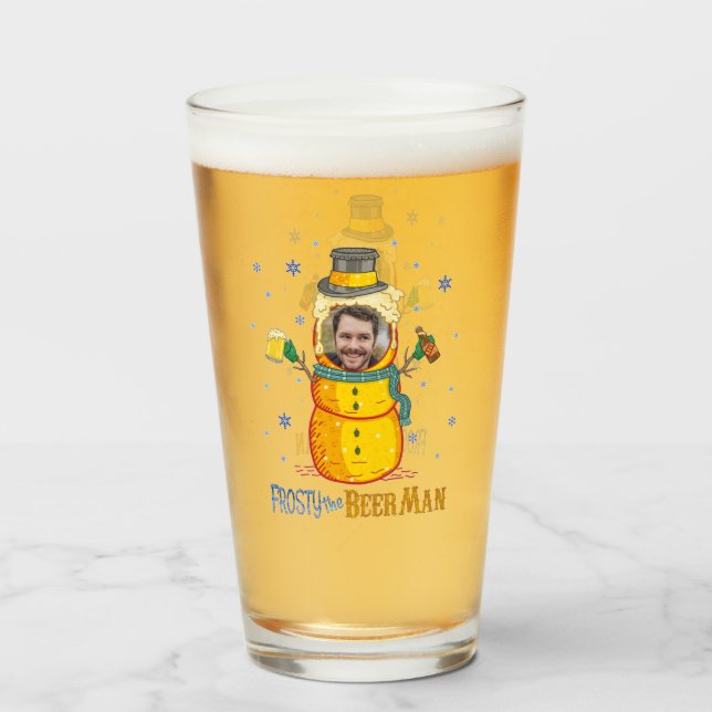 Funny Frosty Beer Man Humor Custom Photo Christmas Glass (Front Filled)