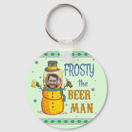 Funny Frosty Beer Man Humor Custom Photo Christmas Keychain