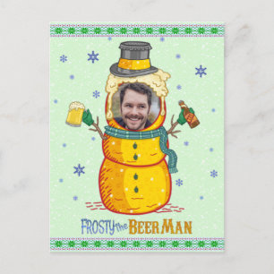 Funny Frosty Beer Man Humor Custom Photo Christmas Postcard