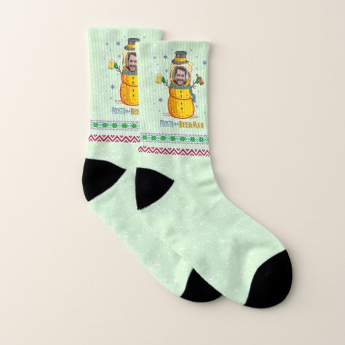 Funny Frosty Beer Man Humor Custom Photo Christmas Socks