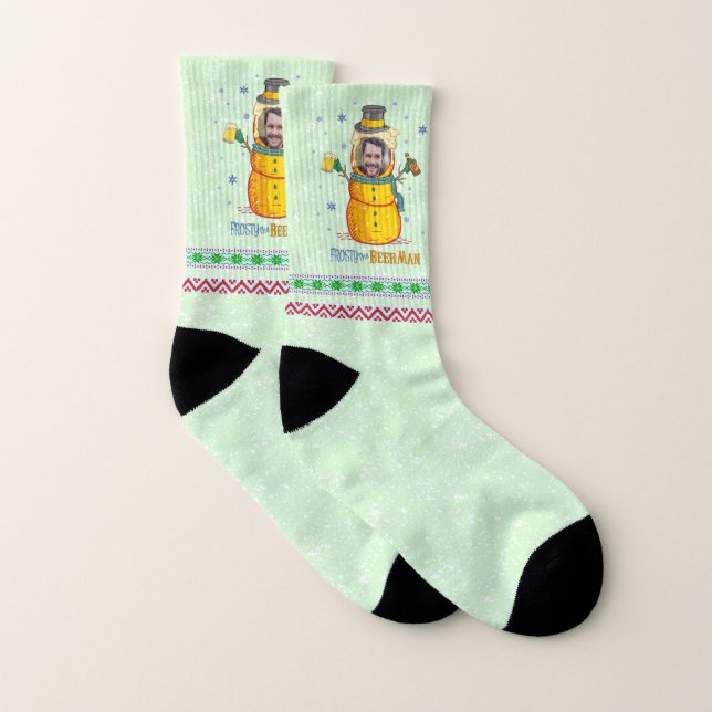Funny Frosty Beer Man Humor Custom Photo Christmas Socks (Pair)