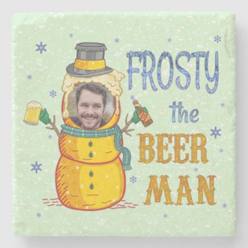 Funny Frosty Beer Man Humor Custom Photo Christmas Stone Coaster