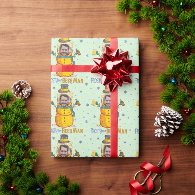 Funny Frosty Beer Man Humor Custom Photo Christmas Wrapping Paper (Holiday Gift)