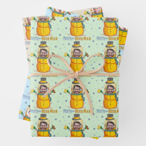 Funny Frosty Beer Man Humor Custom Photo Christmas Wrapping Paper Sheets