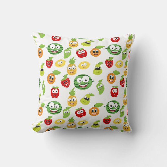 Funny Fruit Gums With Faces Pattern Throw Pillow (Front)