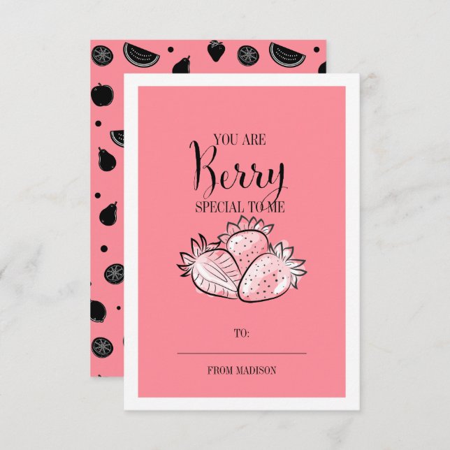 Funny Fruit Pun Berry Classroom Valentine Card (Front/Back)
