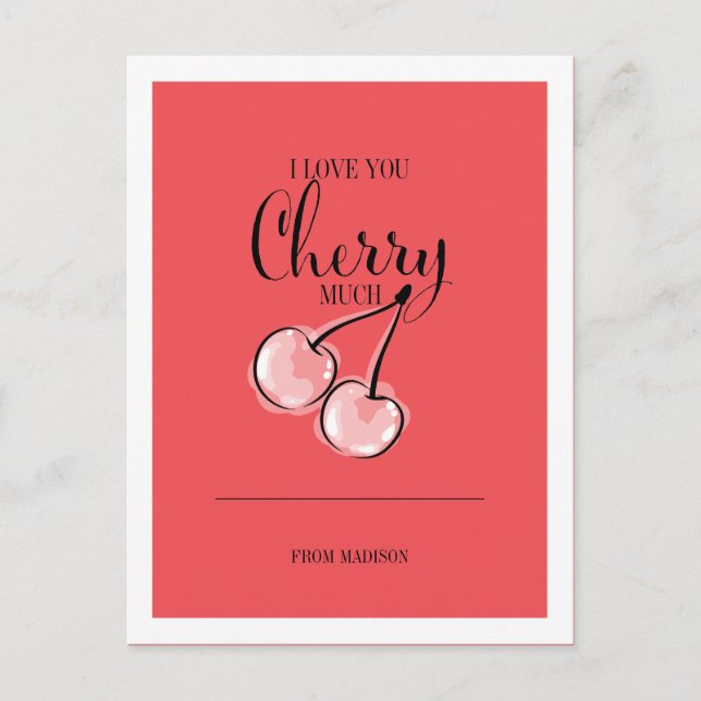 Funny Fruit Pun Cherry Valentine Postcard (Front)