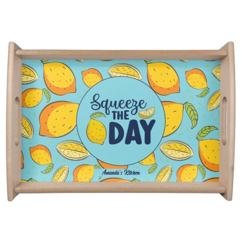 Funny Fruit Squeeze The Day Vintage Lemon Pattern Serving Tray