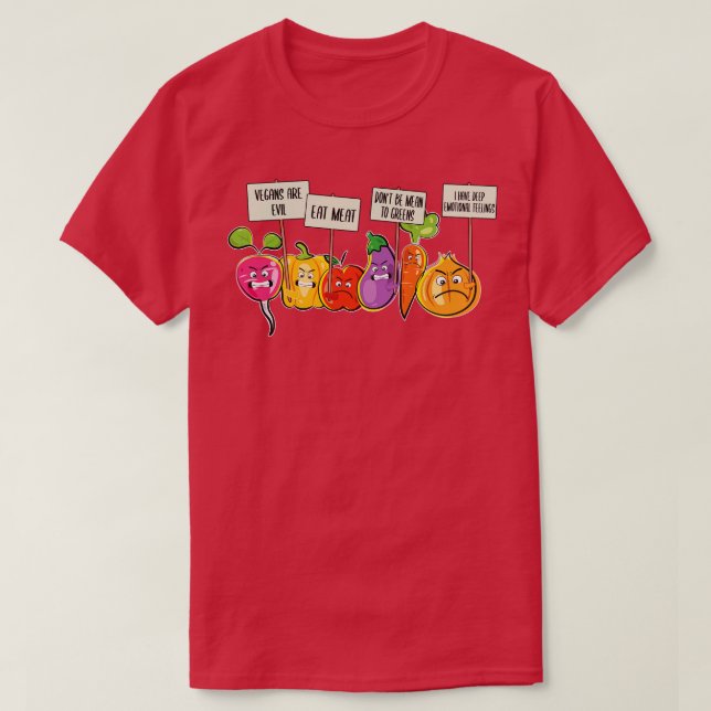 Funny Fruit Vegetables Protesting Against Vegans T-Shirt (Design Front)