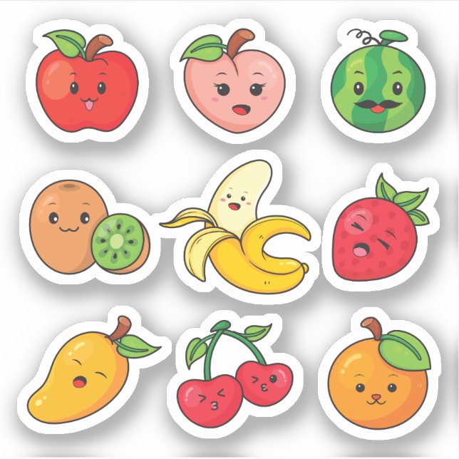Funny Fruits Chibi Cartoon Style Sticker (Front)