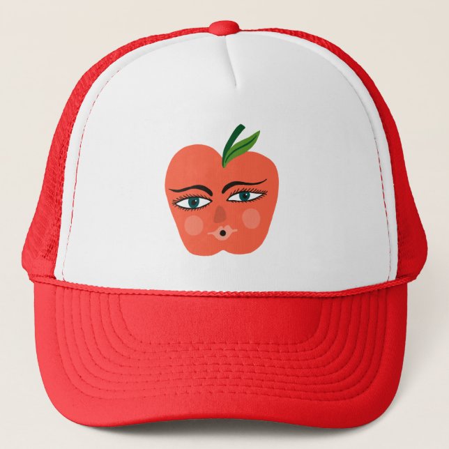 Funny Fruits Red Apple Trucker Hat (Front)