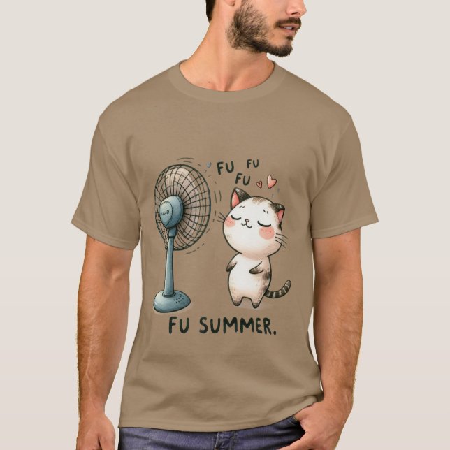 Funny "FU Summer" Cute Cat Cooling Fan ✨☀️🐈 T-Shirt (Front)
