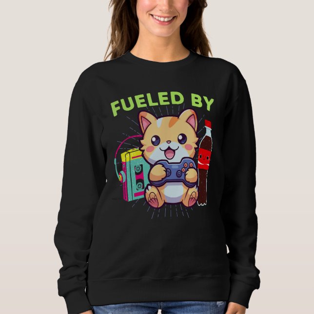 Funny Fueled By Gamer Cat Soda Pop & The 80s Sweatshirt (Front)