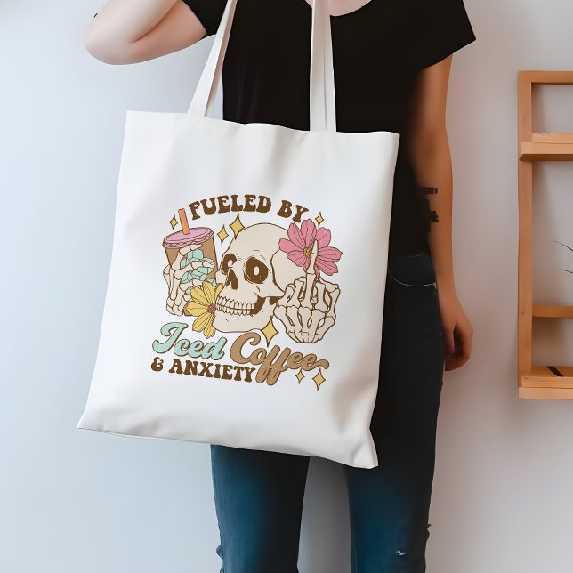 Funny Fueled By Iced Coffee And Anxiety Tote Bag (Creator Uploaded)
