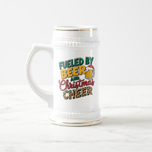 Funny fueled Christmas cheer beer word art  Stein