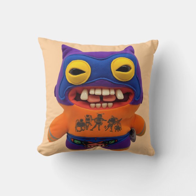 Funny Fugglers Wrestler Quirky Monster Throw Pillow (Front)