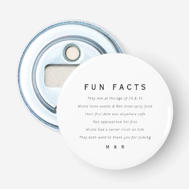 Funny, fun facts minimalist wedding  bottle opener (Front)