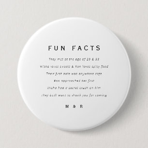Funny, fun facts minimalist wedding  button