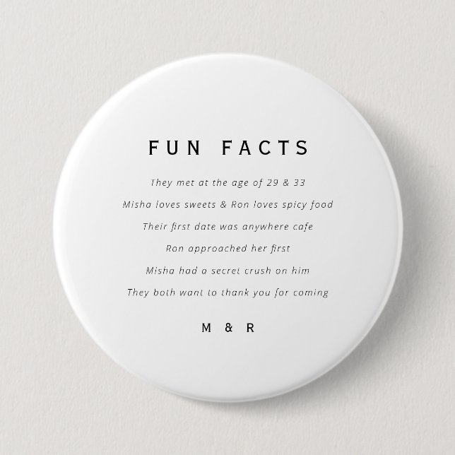 Funny, fun facts minimalist wedding  button (Front)