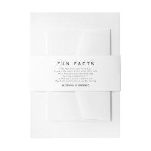 Funny, fun facts minimalist wedding  invitation belly band