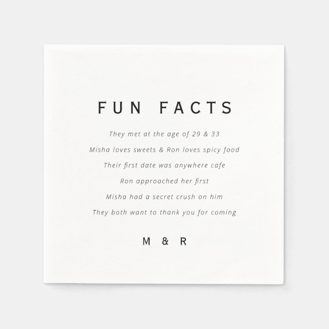 Funny, fun facts minimalist wedding  napkins (Front)