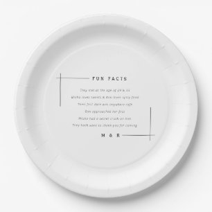 Funny, fun facts minimalist wedding  paper plates