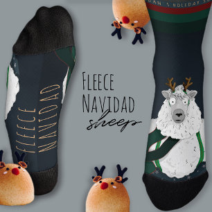 Funny Fun Festive Sheep “Fleece Navidad” Dark Blue Socks