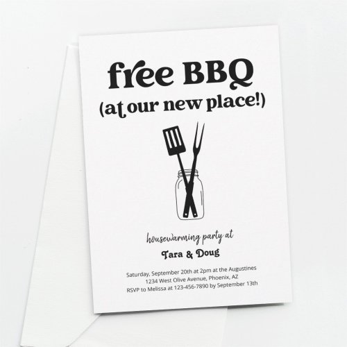 Funny Fun Free BBQ Housewarming Party Invitation