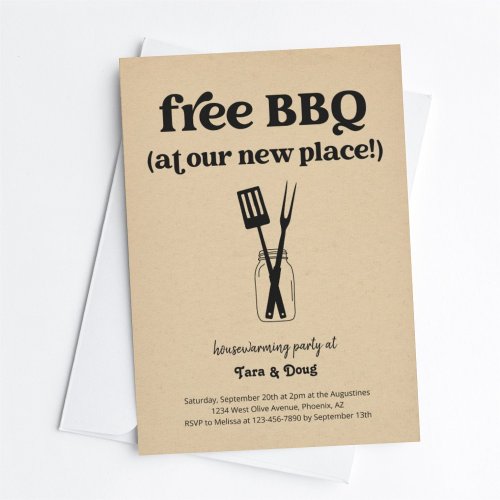 Funny Fun Free BBQ Housewarming Party Invitation