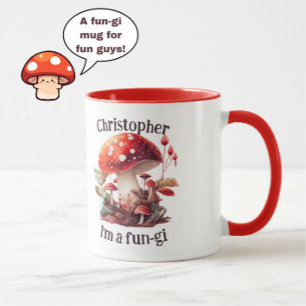 Funny "Fun-gi" Fun Guy Orange/Red Mushroom Joke Mug