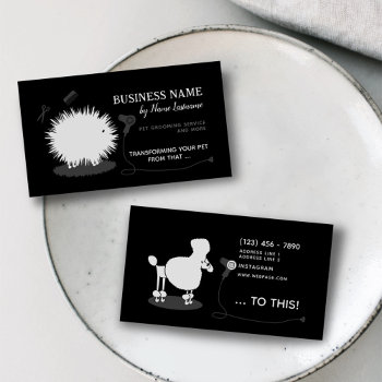 Funny Fun Pet Grooming Black White Custom Business Card by pinkpinetree at Zazzle