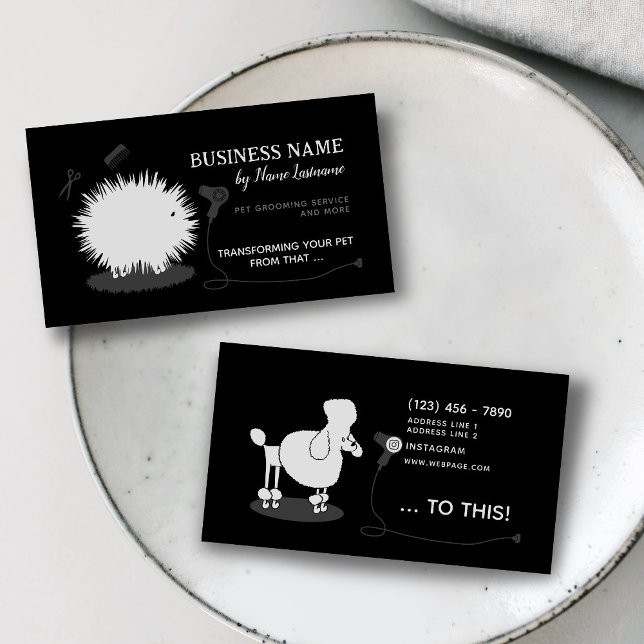 Funny Fun Pet Grooming Black White Custom Business Card (Creator Uploaded)