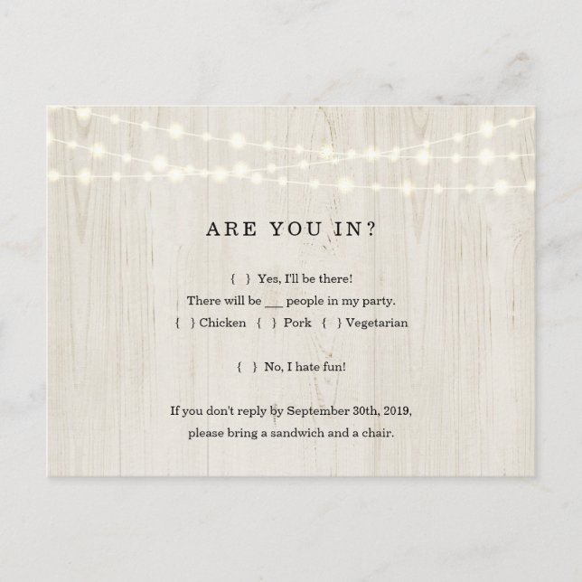 Funny & Fun RSVP Postcard - Rustic Wood (Front)