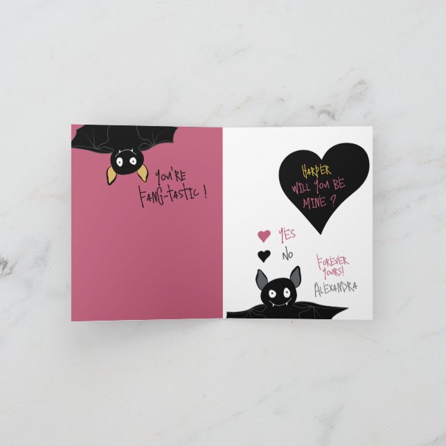 Funny Fun You’re Fangtastic! Bat Pun Proposal Card (Inside)
