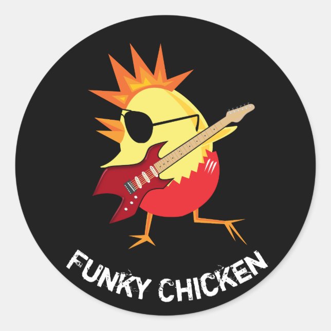 Funny Funky Chicken Cartoon Classic Round Sticker (Front)