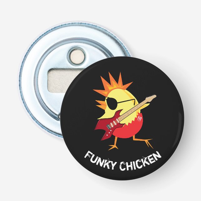 Funny Funky Chicken Playing Guitar Bottle Opener (Front)